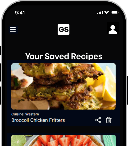 Mobile Recipe Library showing Saved Recipe cards