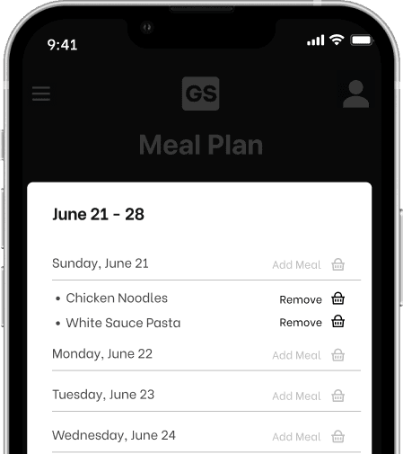 Weekly meal plan showing recipes scheduled by day